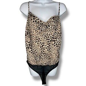ASTR the Label Spaghetti Strap Leopard Print Cowl Neck Bodysuit chic classic